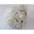 Wedding Bouquet in White Glitter Roses with White Netting